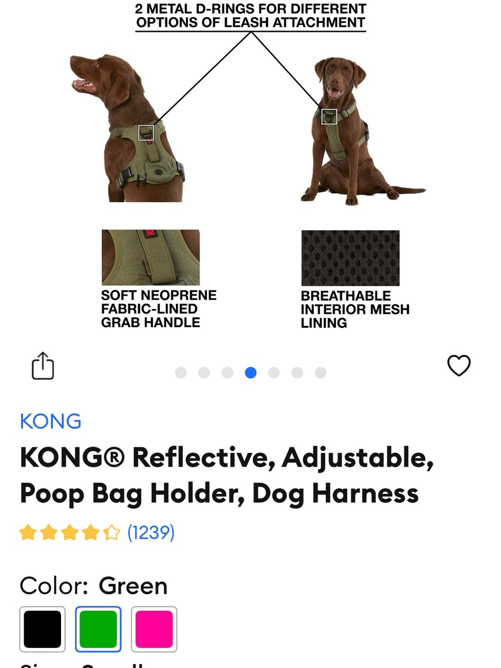 Kong Olive Green Reflective Trim Dog Harness - Picture 5 of 7